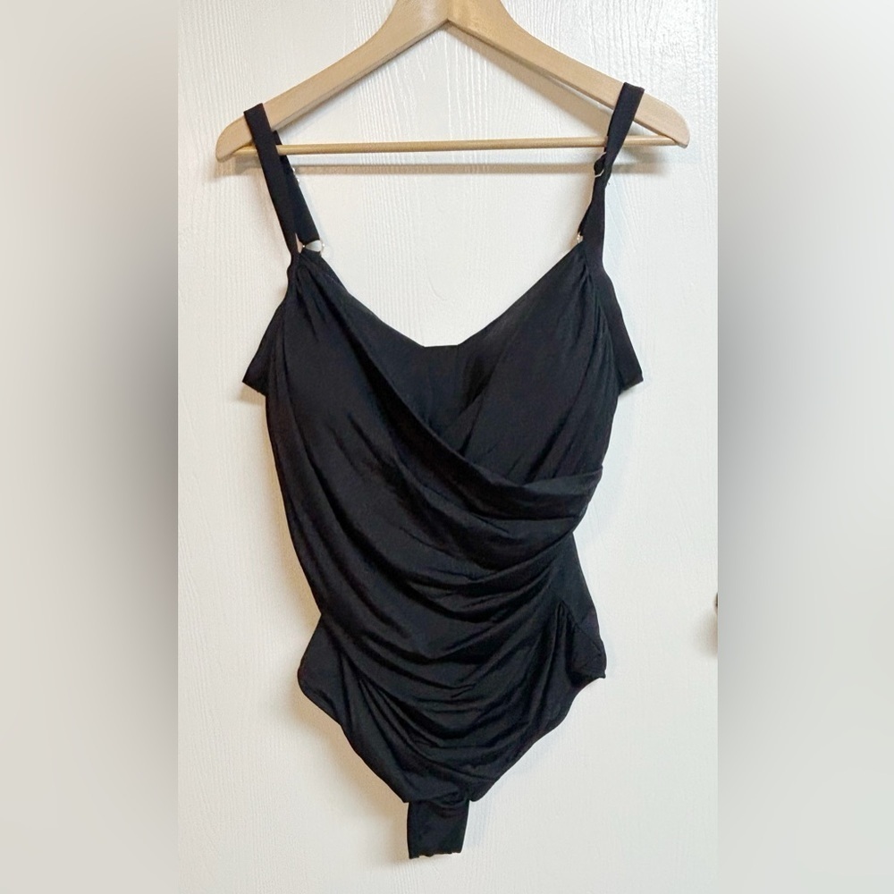 Jantzen Black Draped One Piece Swimsuit with Tummy Control Size 22W NWT